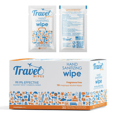 Travel Wipes individually wrapped for convenient on-the-go sanitizing.