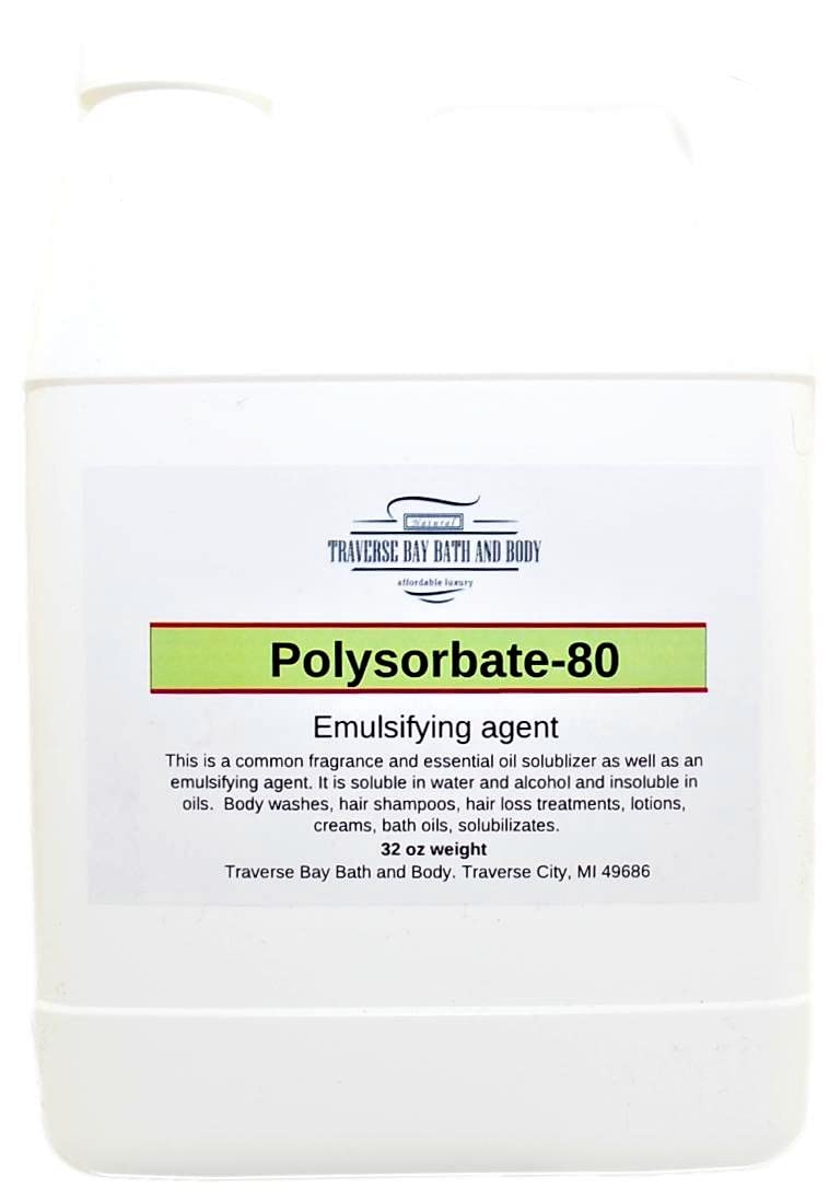 Traverse Bay Polysorbate 80 emulsifier bottle supports stable oil-in-water blends.