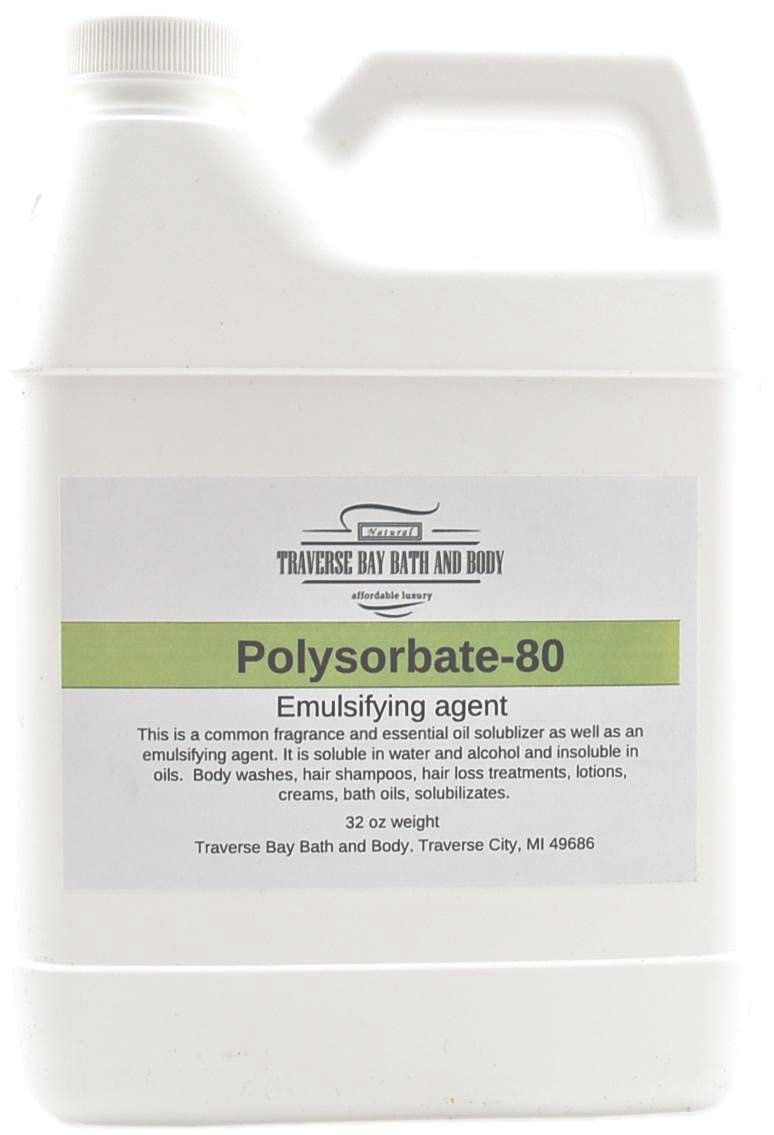 Traverse Bay Polysorbate 80 safety-sealed cap highlights freshness and safety for emulsifier.