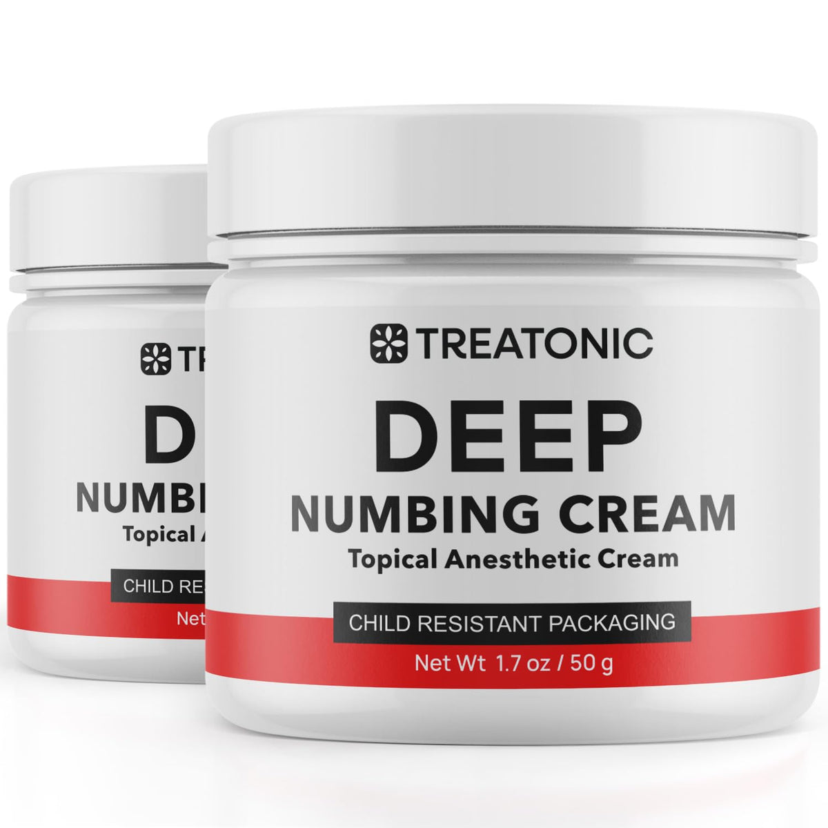 Treatonic maximum-strength numbing cream bottle front for quick relief.