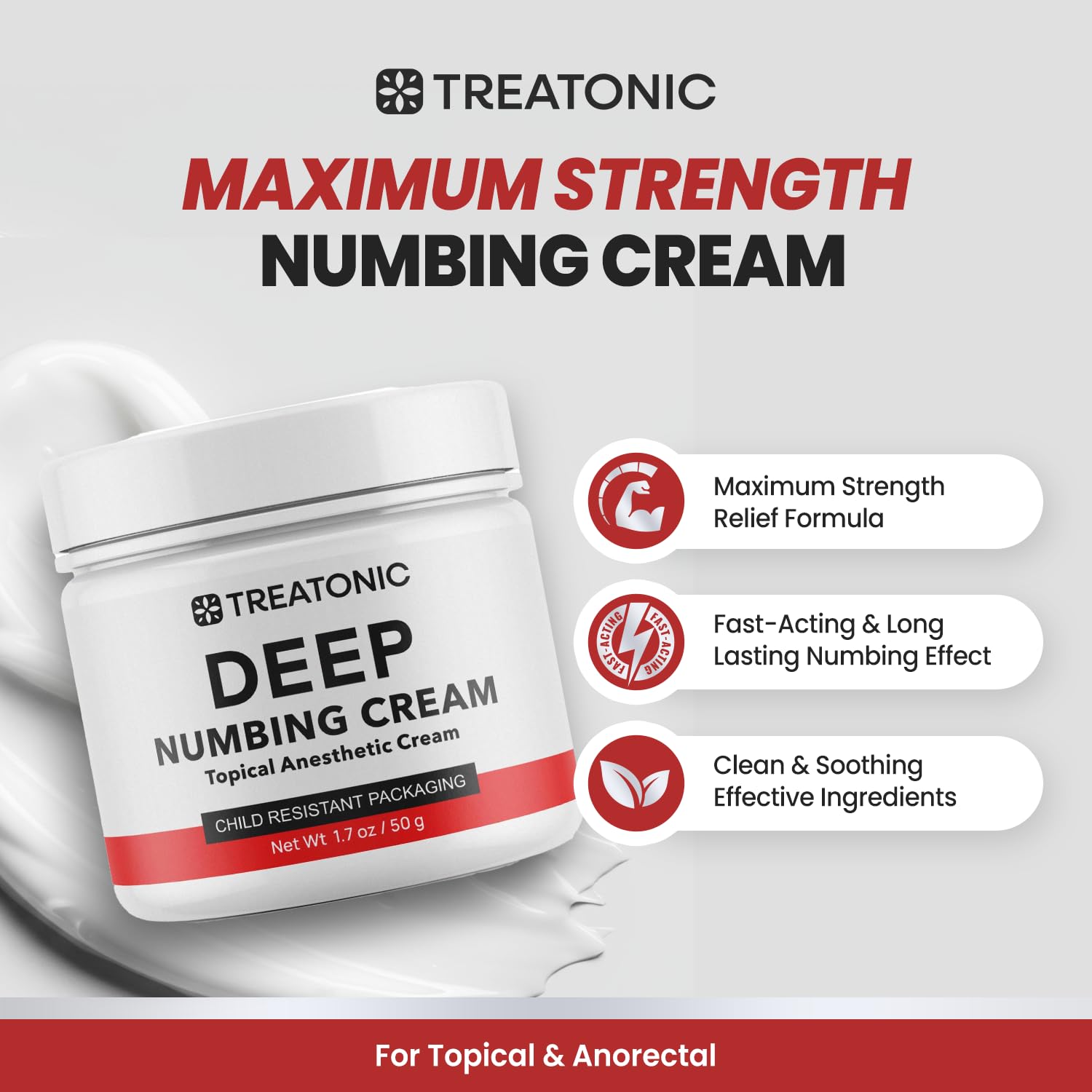 Treatonic numbing cream tube closeup showing smooth application.