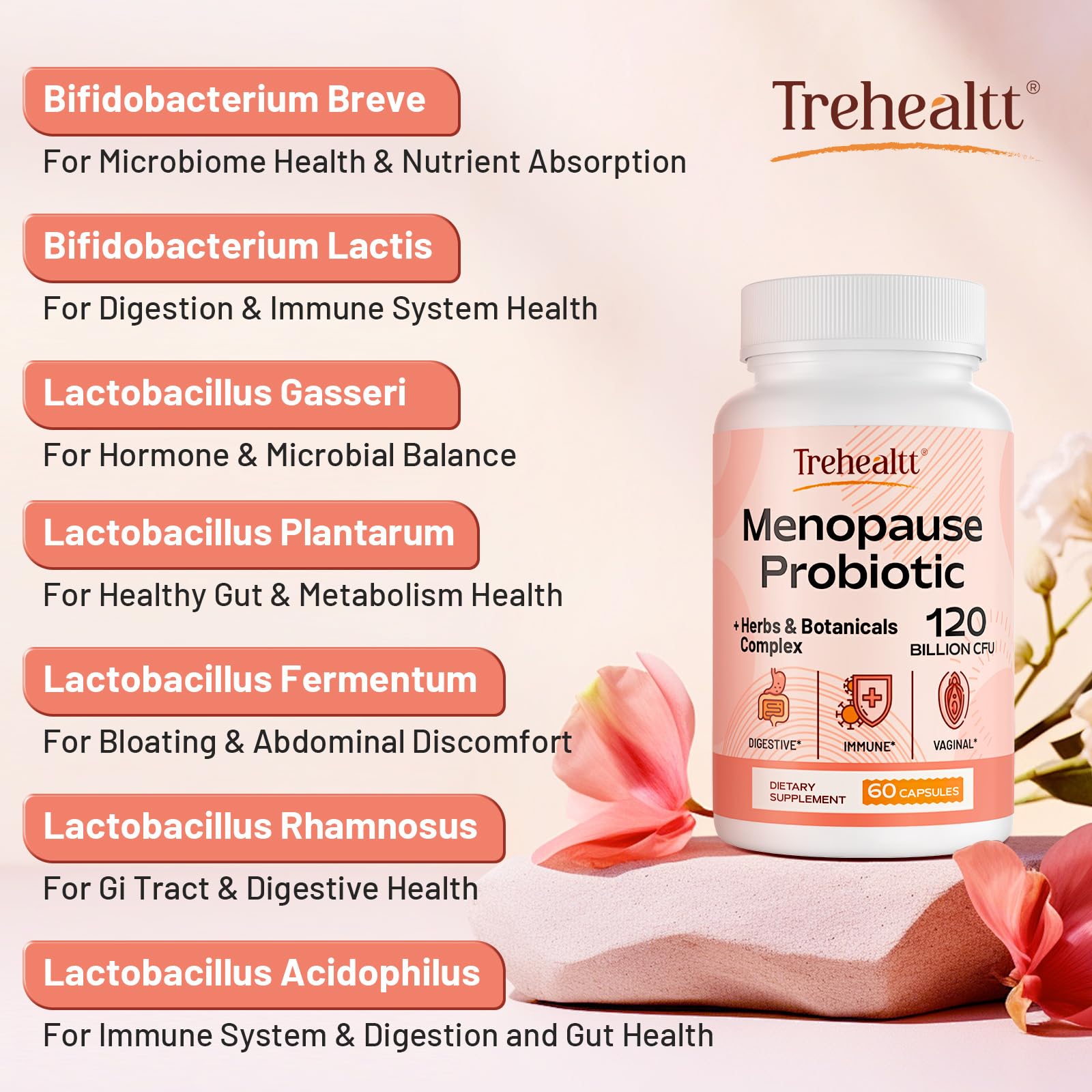 Trehealtt slow-release capsules imply steady probiotic delivery.