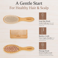 TRENFI bamboo grooming set close-up shows natural goat bristles.