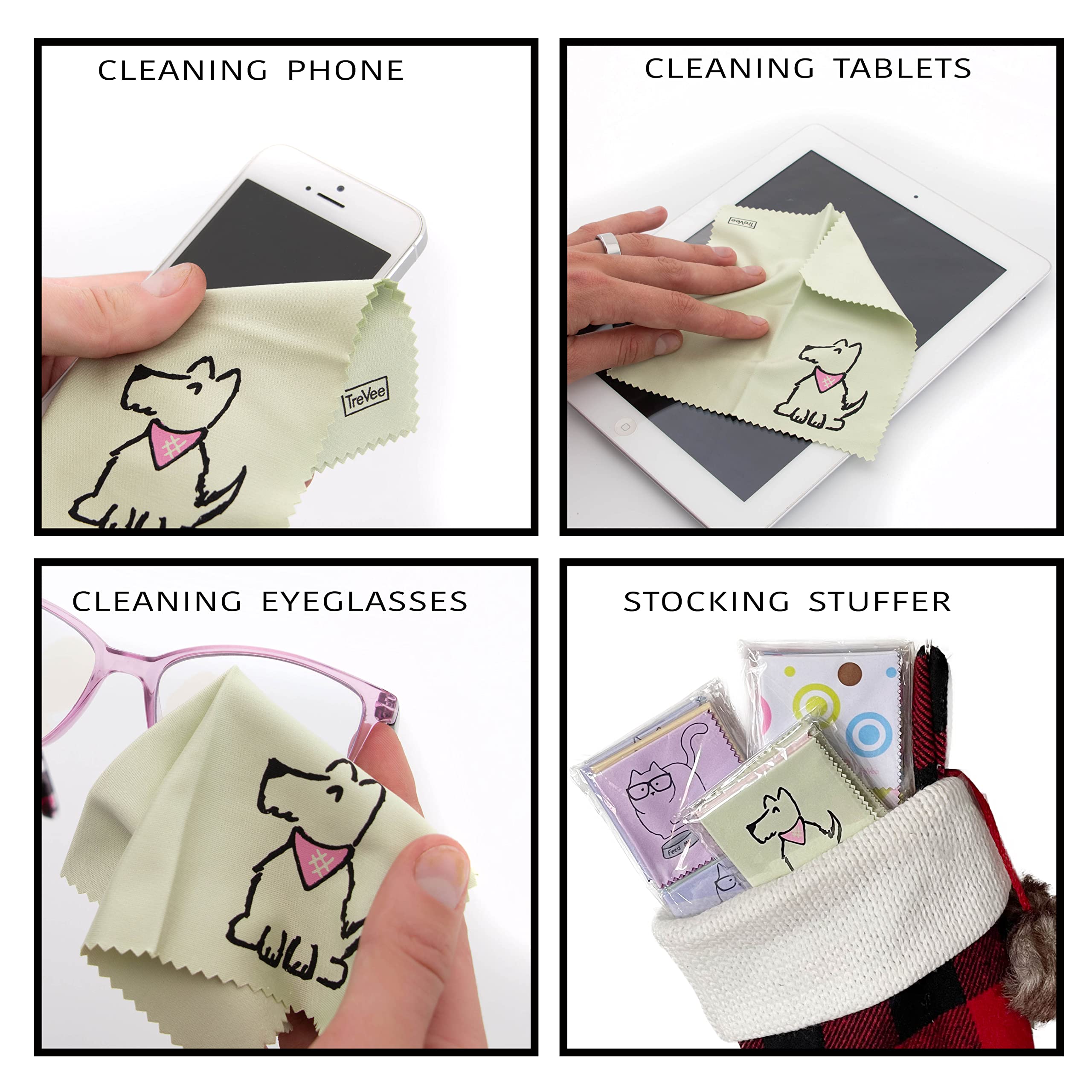 TreVee paño microfibra con diseño de perrito verde para teléfonos, limpieza suave.