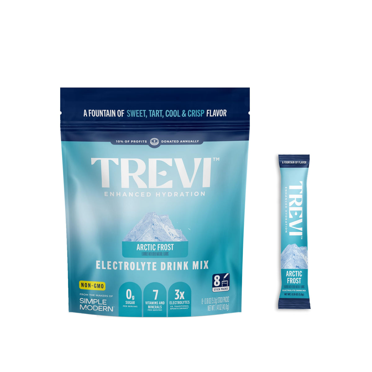 TREVI Arctic Frost stick in 16oz water for flavorful hydration