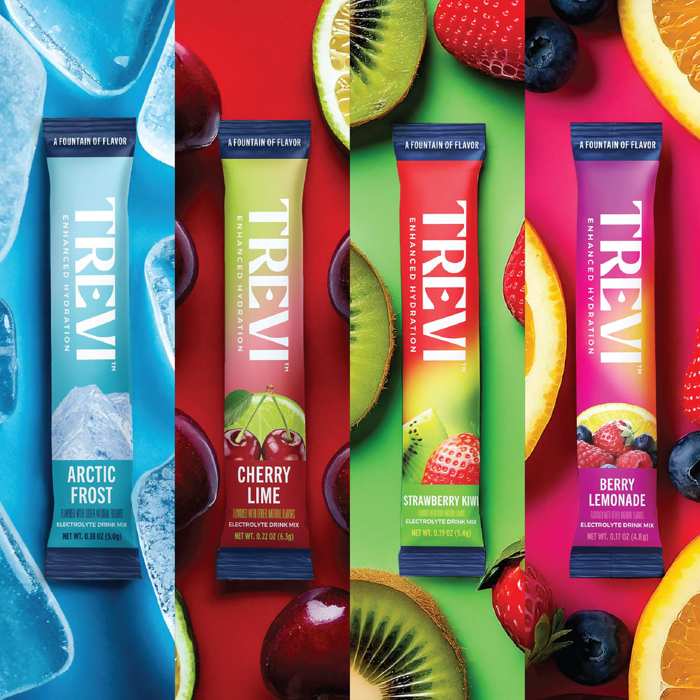 TREVI electrolitos sin azúcar, empaque sabor fresa-kiwi, sabor refrescante