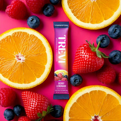 Pour TREVI hydration powder into 16 oz water for flavorful hydration during workouts