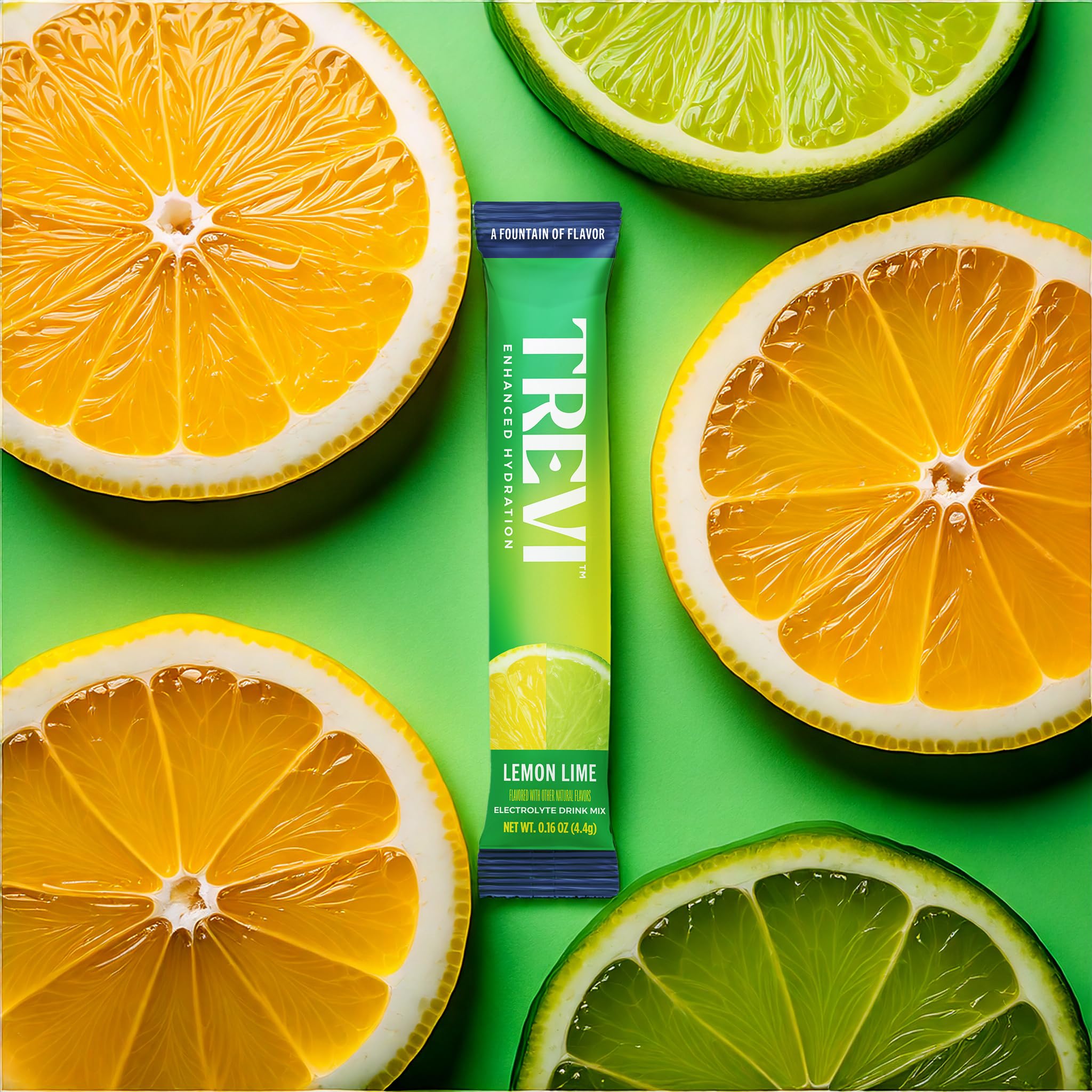 TREVI lemon lime electrolyte powder ready to mix in water.