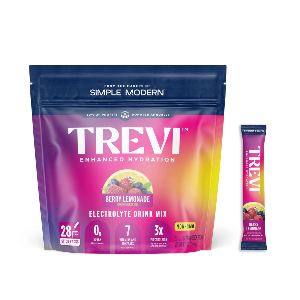 TREVI Sugar Free Electrolytes Berry Lemonade packets for on the go hydration