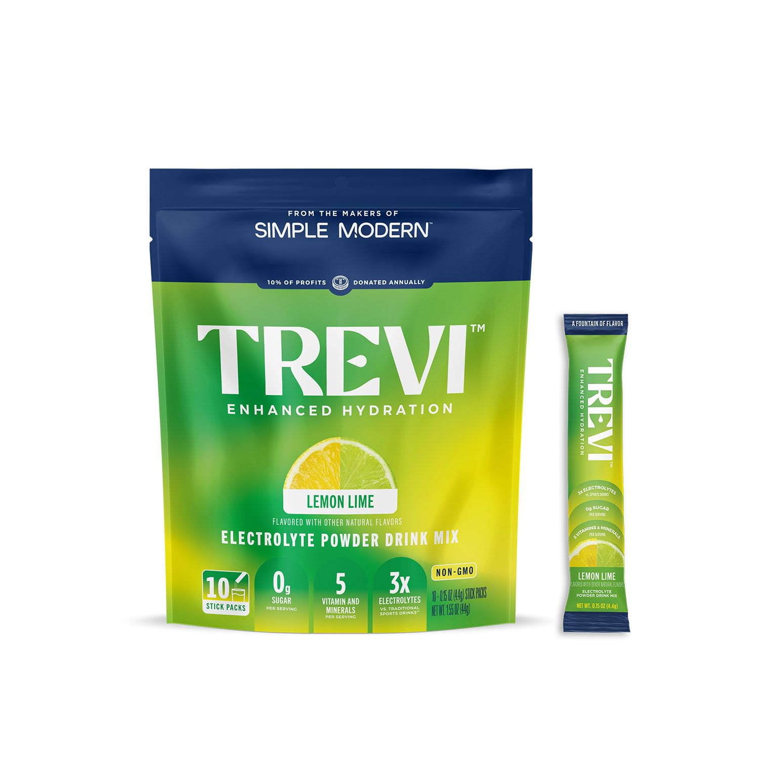 TREVI sugar-free electrolytes lemon lime packets for easy daily hydration.