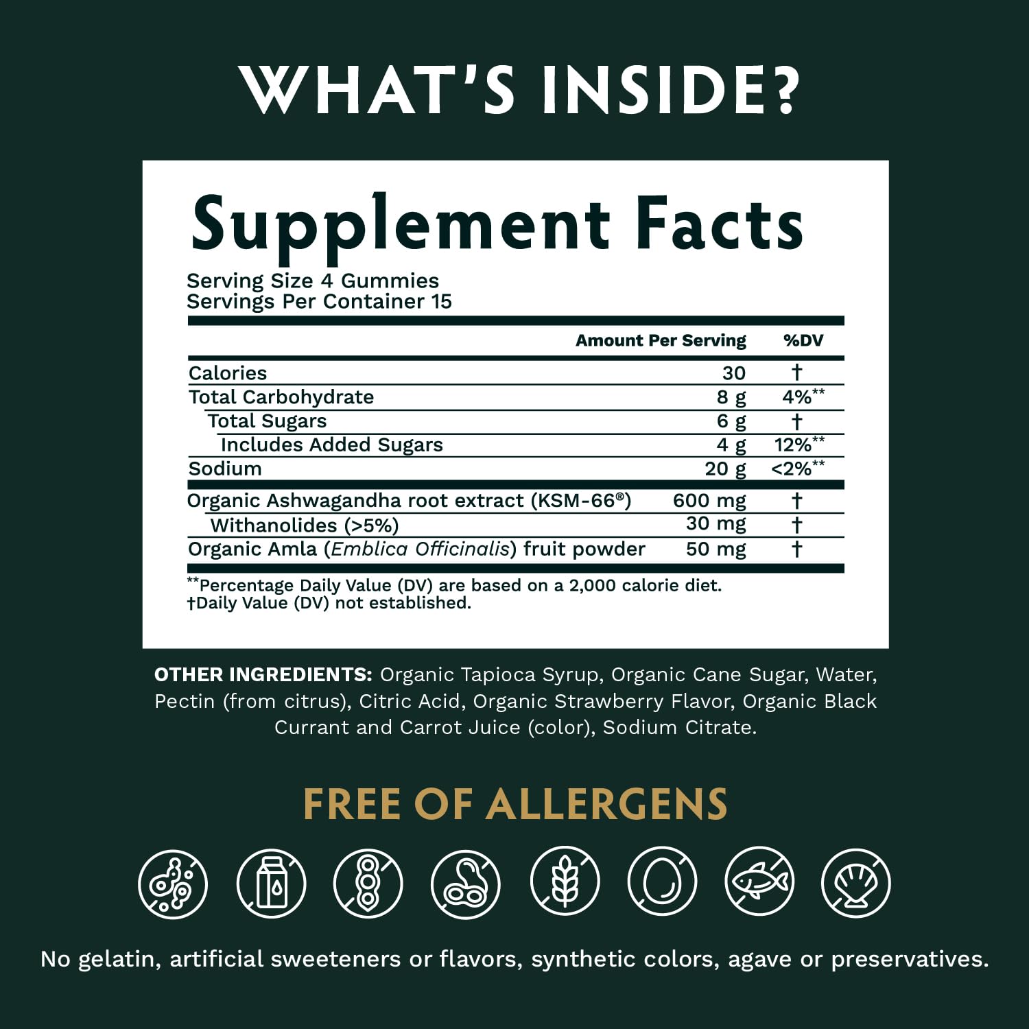 TRIBE ORGANICS gummy label features KSM-66 for enhanced absorption.
