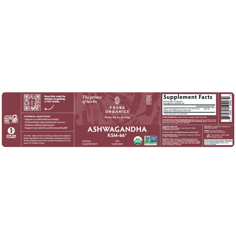 TRIBE ORGANICS Ashwagandha KSM66 eco-friendly packaging and planet pledge.