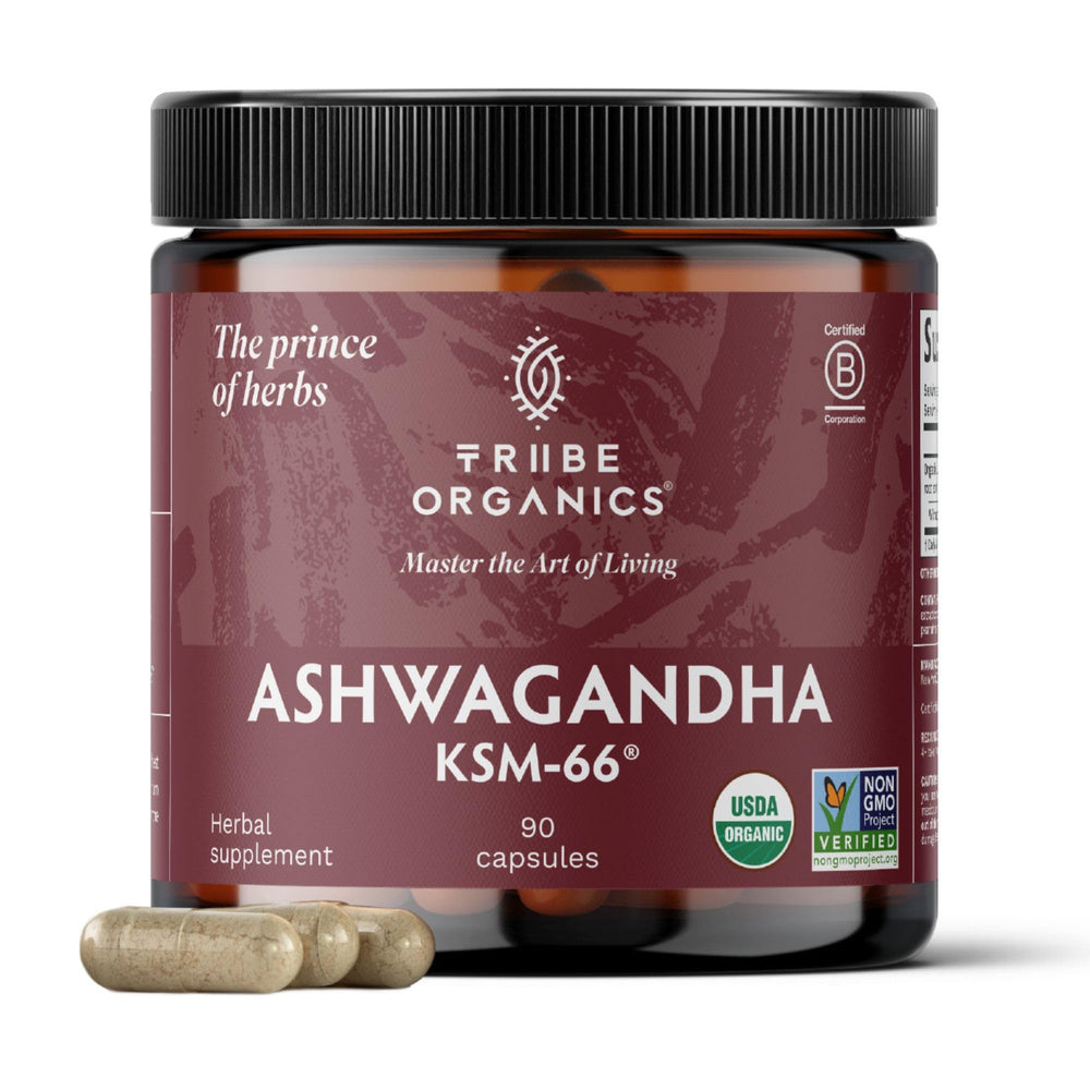 TRIBE ORGANICS Ashwagandha KSM 66 root powder supports daily focus and balanced energy.