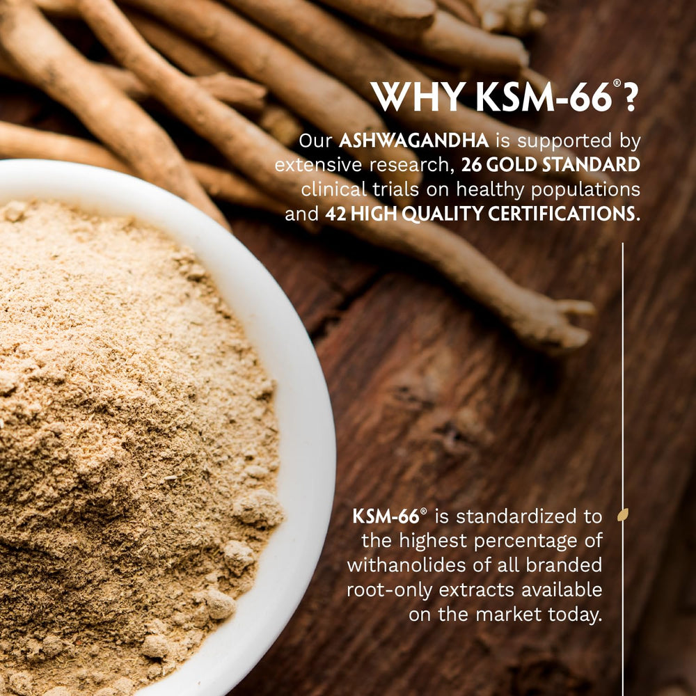 TRIBE ORGANICS Ashwagandha KSM 66 withanolide-5-percent ensures standardized potency.