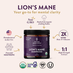 TRIBE ORGANICS Lion’s Mane capsules close-up highlights vegan capsule formula.