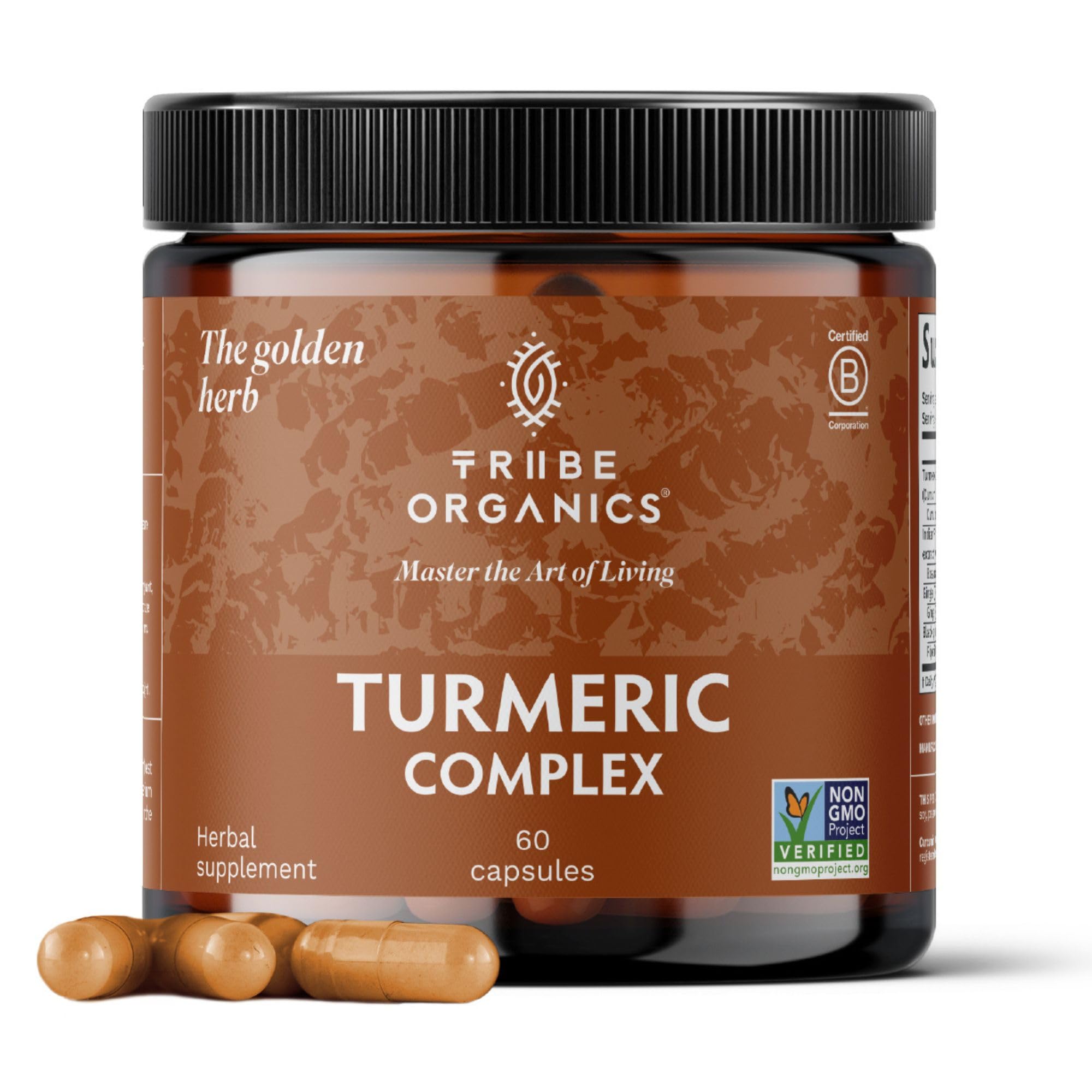TRIBE ORGANICS Turmeric Curcumin C3 Complex bottle showing high absorption potential