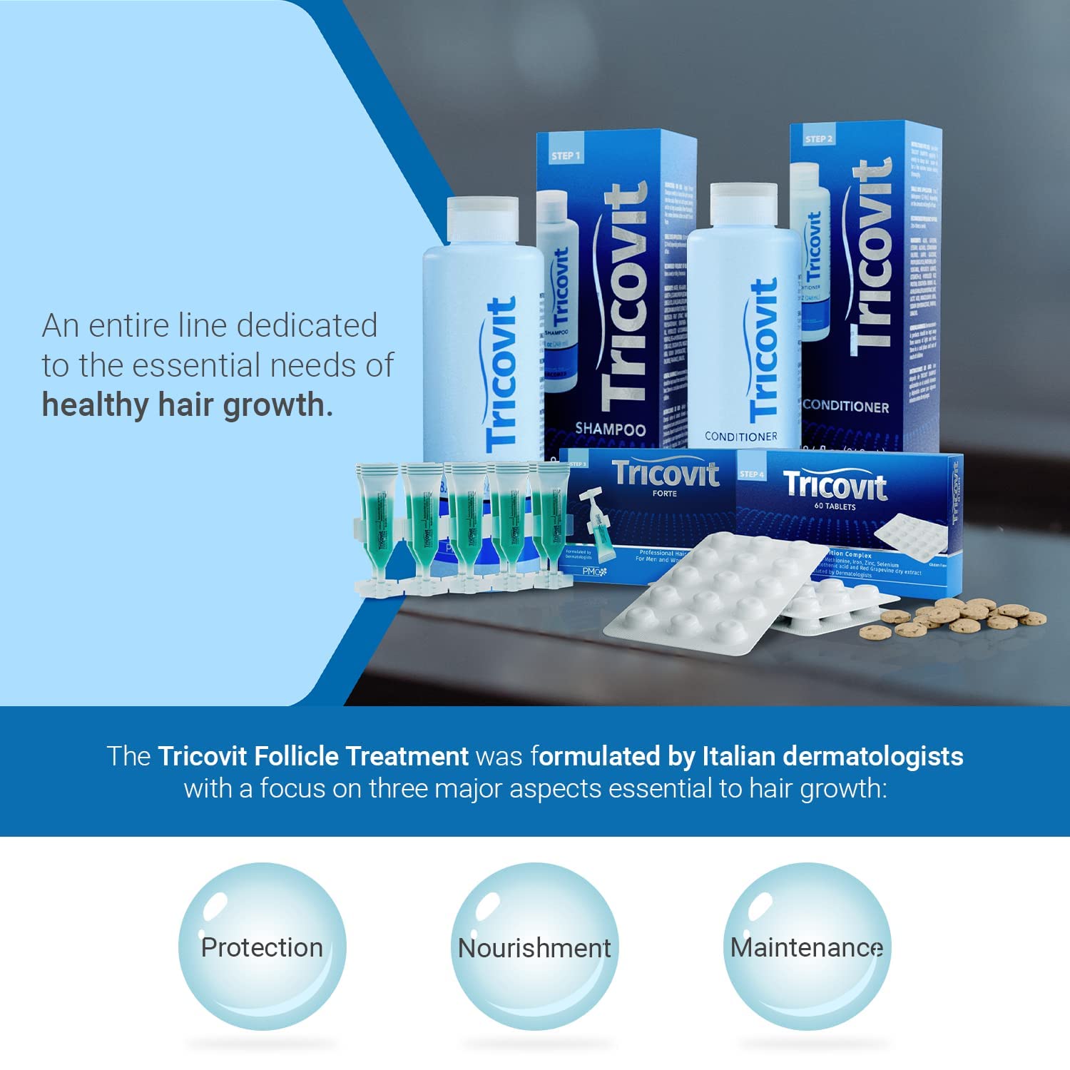 Tricovit 60 tablets bottle information panel.