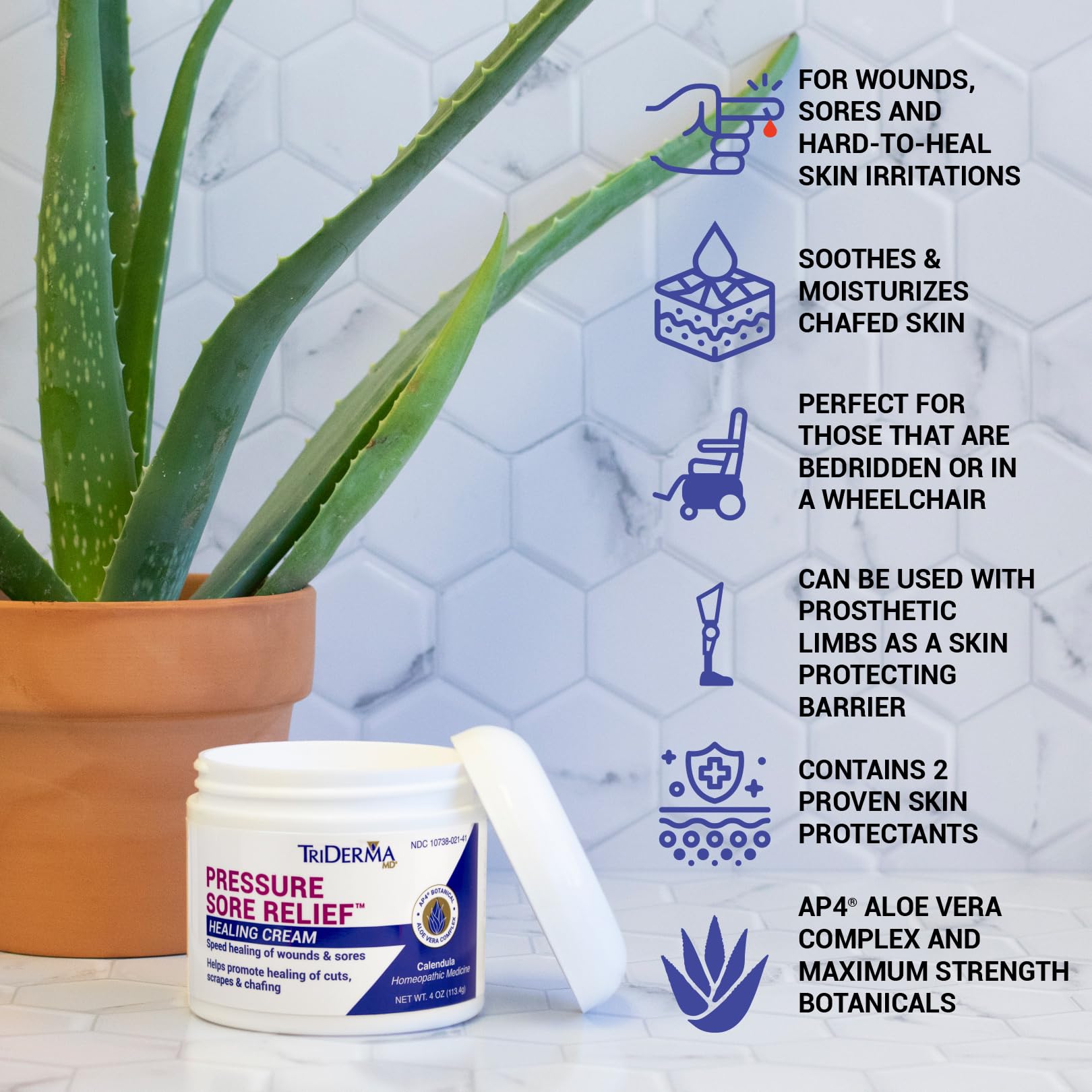 Closeup of TriDerma MD label showing fragrance-free formula for sensitive skin