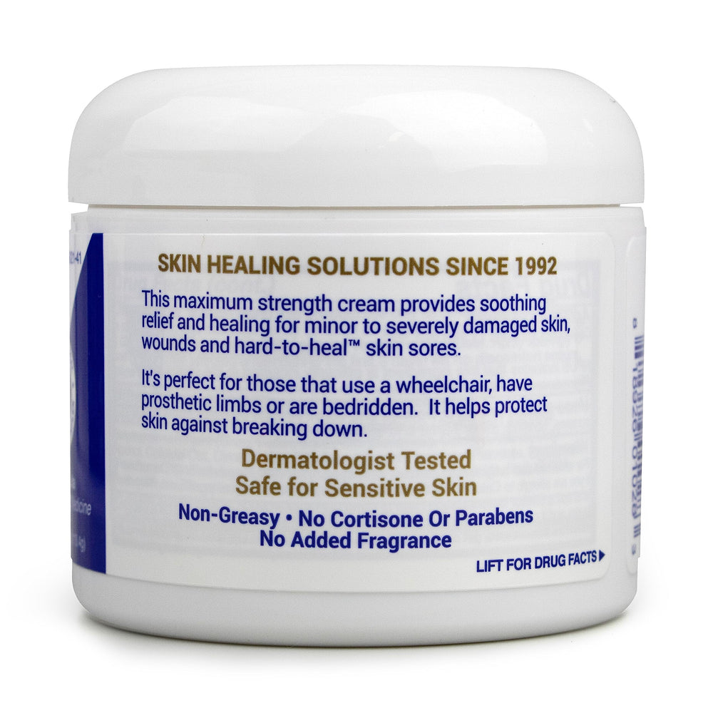 Packaging image of TriDerma MD Pressure Sore Relief Cream in 4 oz jar