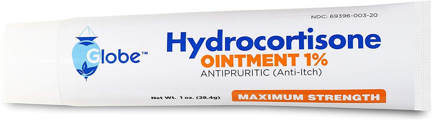 Trifecta Globe Hydrocortisone Ointment applied to affected skin area concept image.