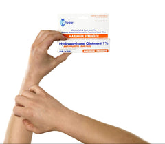 Trifecta Globe Hydrocortisone Ointment label detail with 1 percent concentration.