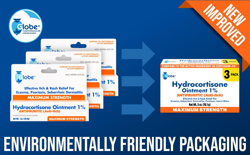 Trifecta Globe Hydrocortisone Ointment moisture-lock formula on packaging.