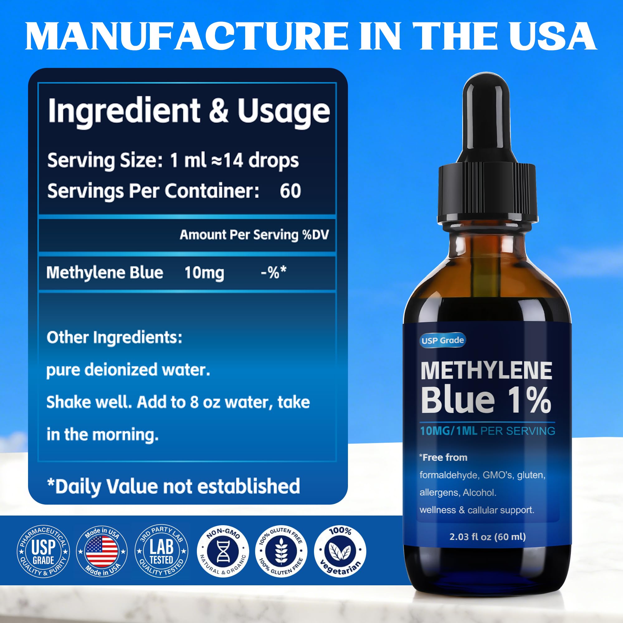 Trihood Methylene Blue ready-to-use 60ml bottle simplifies integration into protocols
