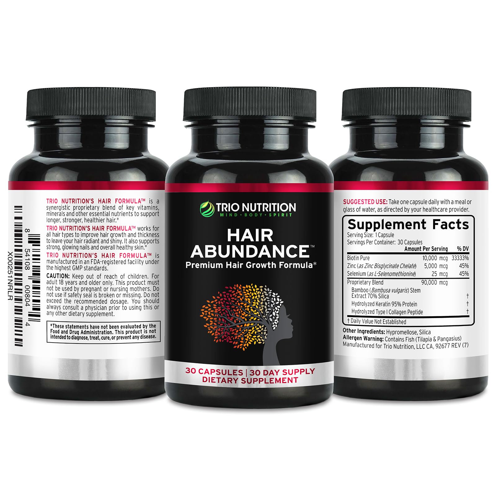 TRIO NUTRITION Hair Abundance bottle on dresser invites simple self-care.