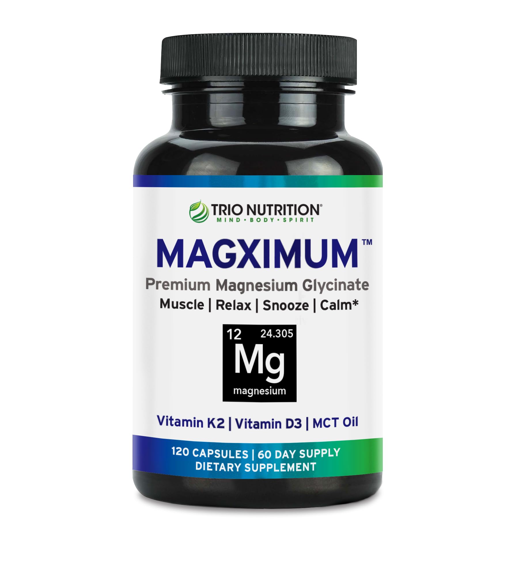 TRIO NUTRITION MagXimum bottle on a counter for daily wellness and calm.