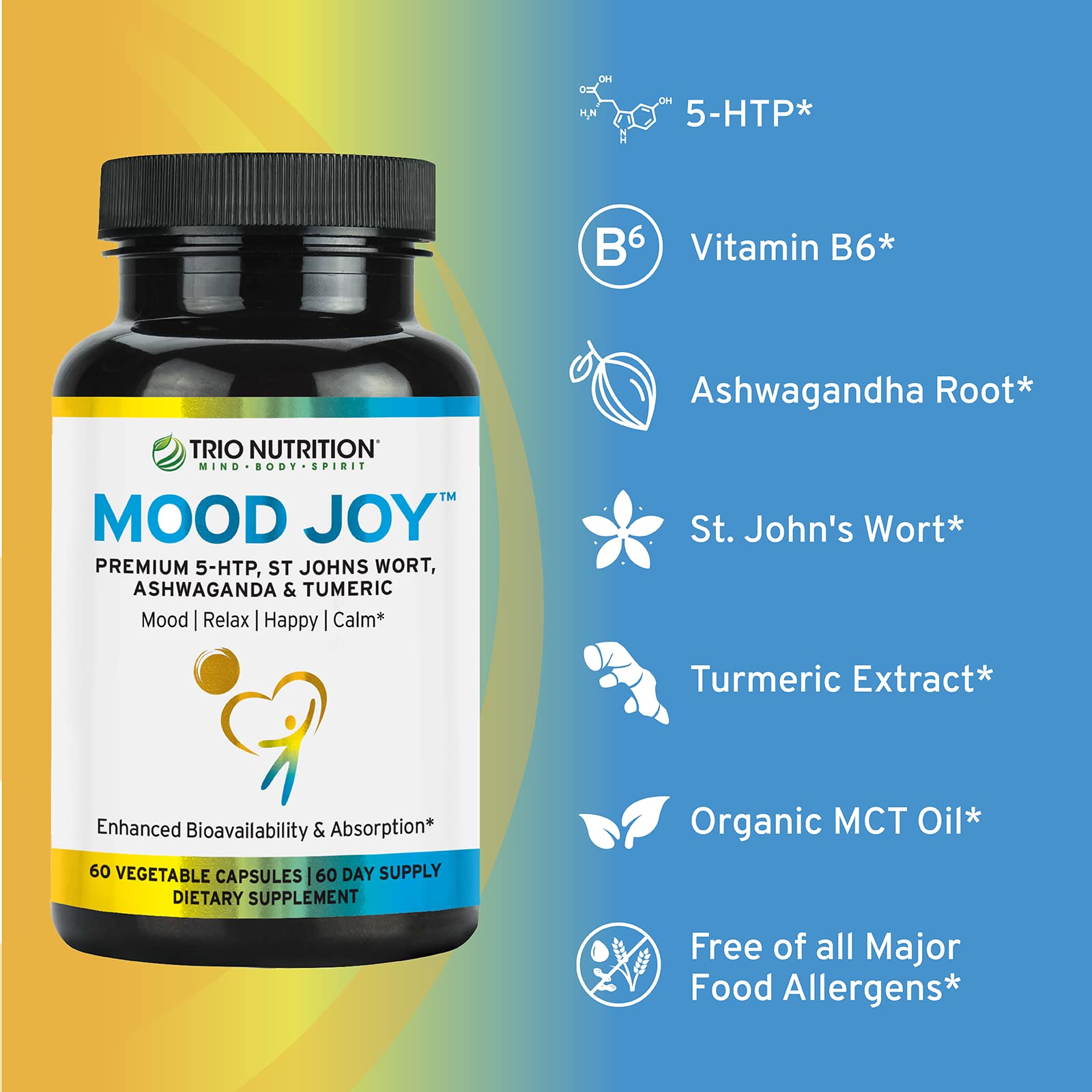 TRIO NUTRITION Trio Mood Joy label back with ingredients and directions