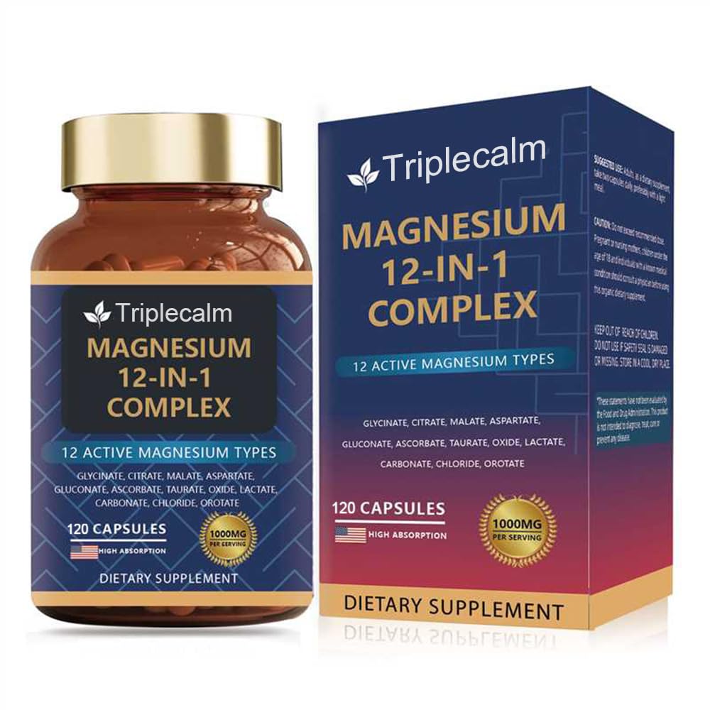 Triplecalm Magnesium Complex bottle with capsules for daily muscle support.