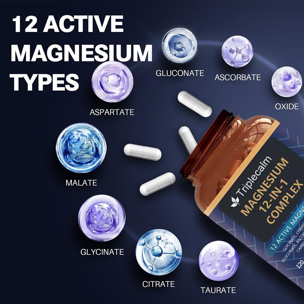 Close-up of Triplecalm capsules highlighting high absorption for muscle and nerve support.
