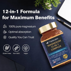 Triplecalm Magnesium Complex label showing non-GMO and gluten-free features.