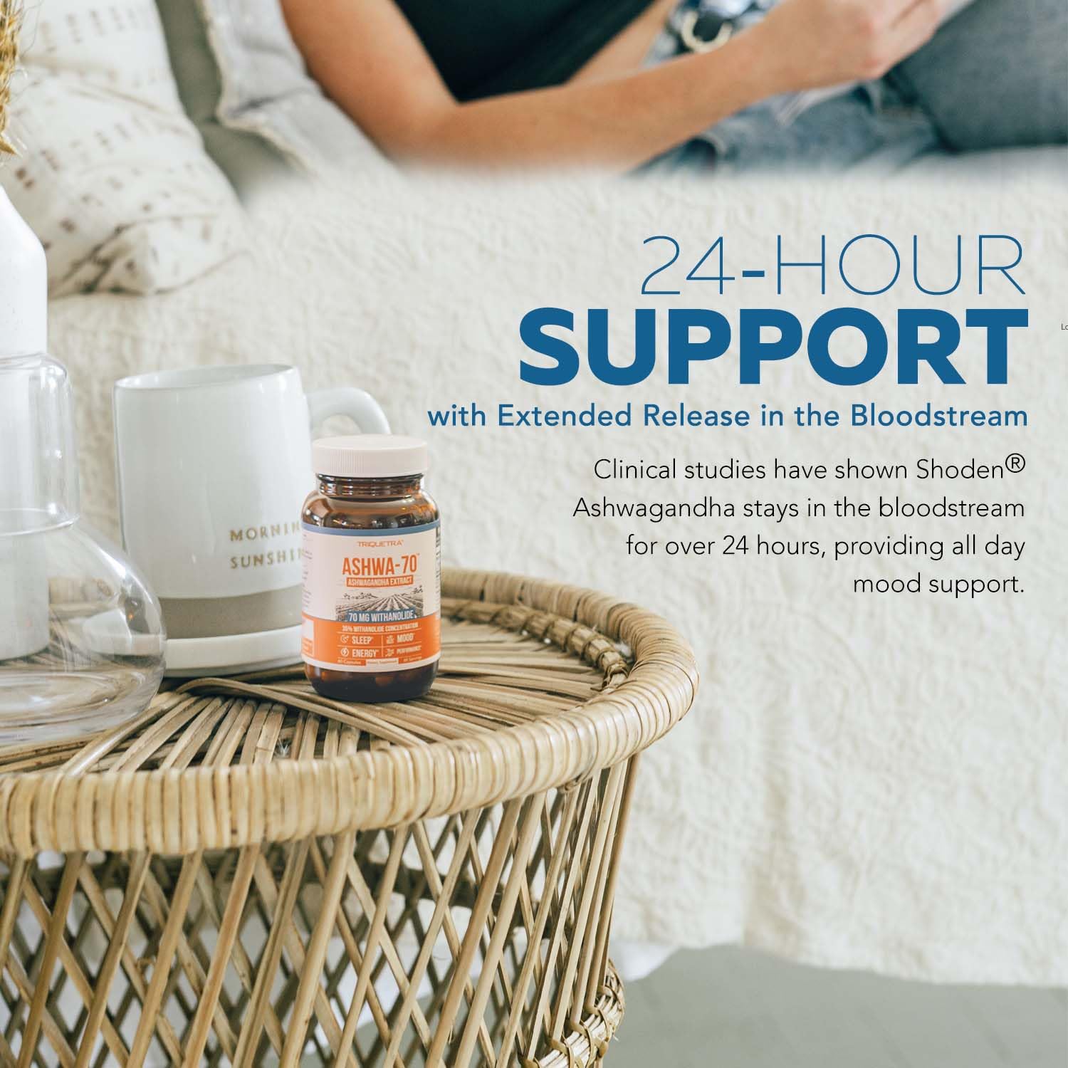 Another lifestyle shot showing pouring capsules into a hand for easy use.