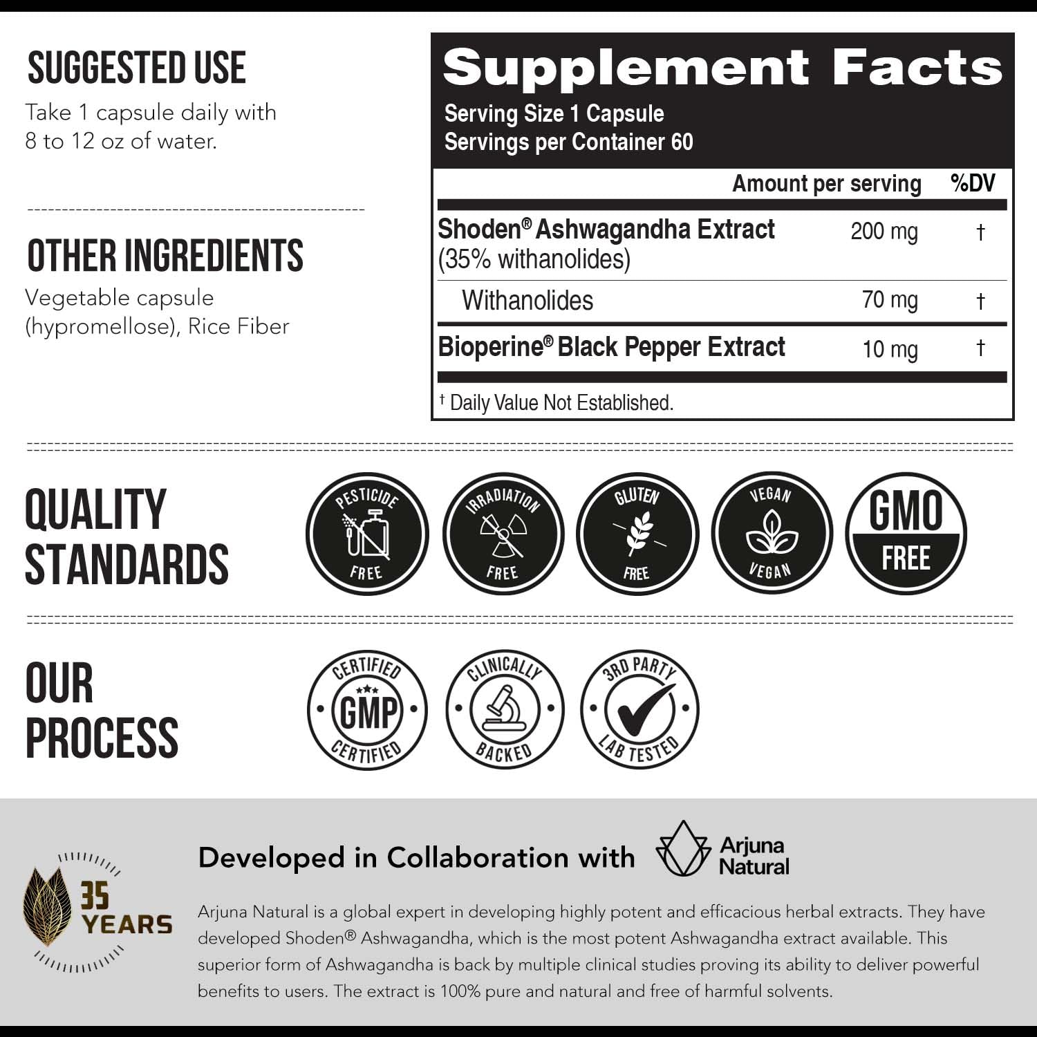 Quality testing seal confirms Triquetra Ashwa-70 third-party verification for purity and potency.