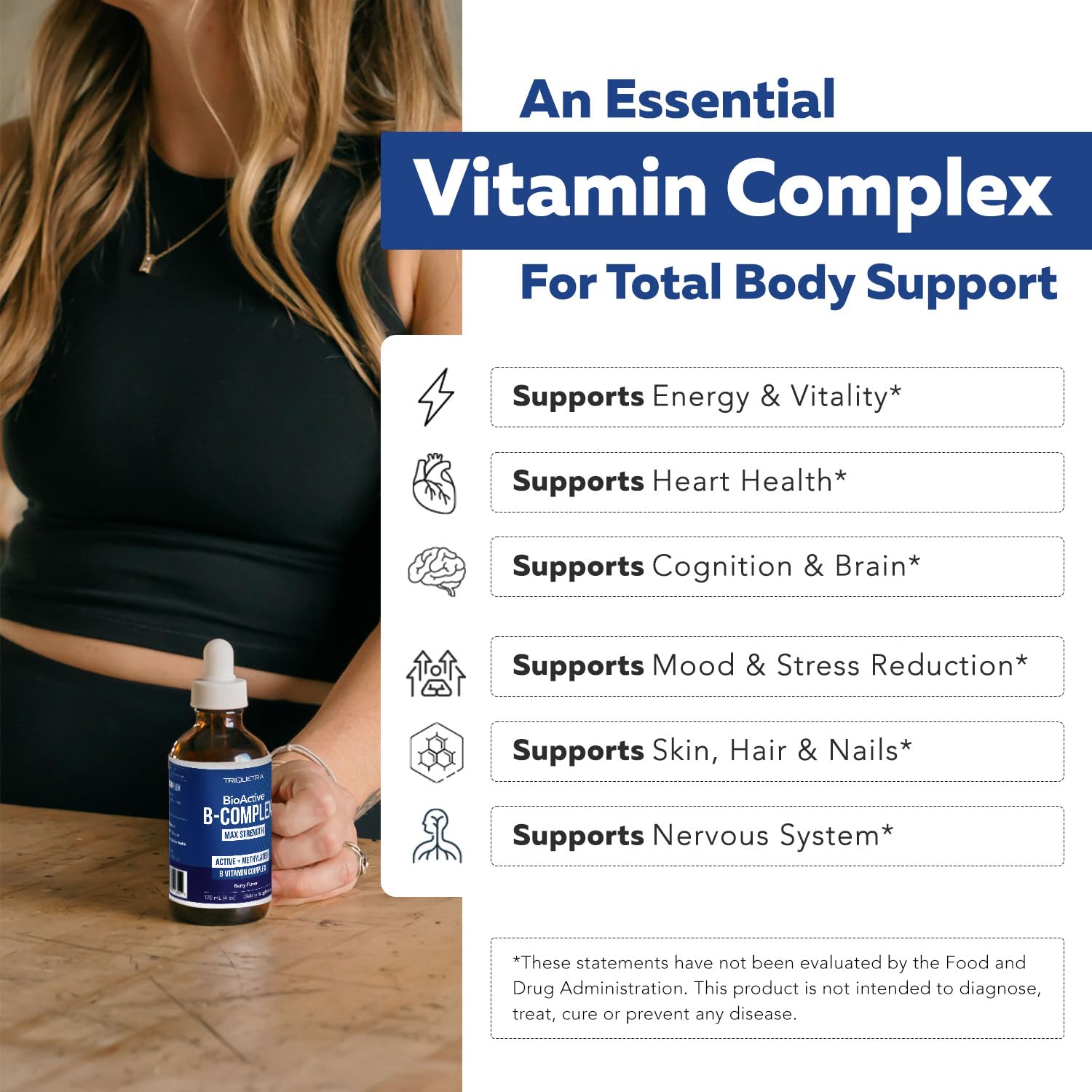 Triquetra Health 5-MTHF methylfolate liquid emphasizes superior folate support for mood and cognition.
