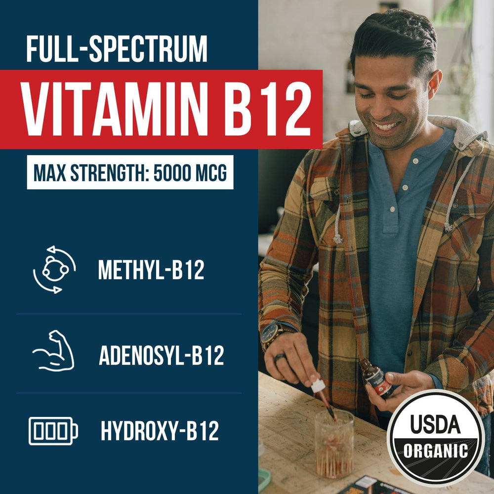 Triquetra Health B12 full-spectrum formula label highlights three active B12 forms.