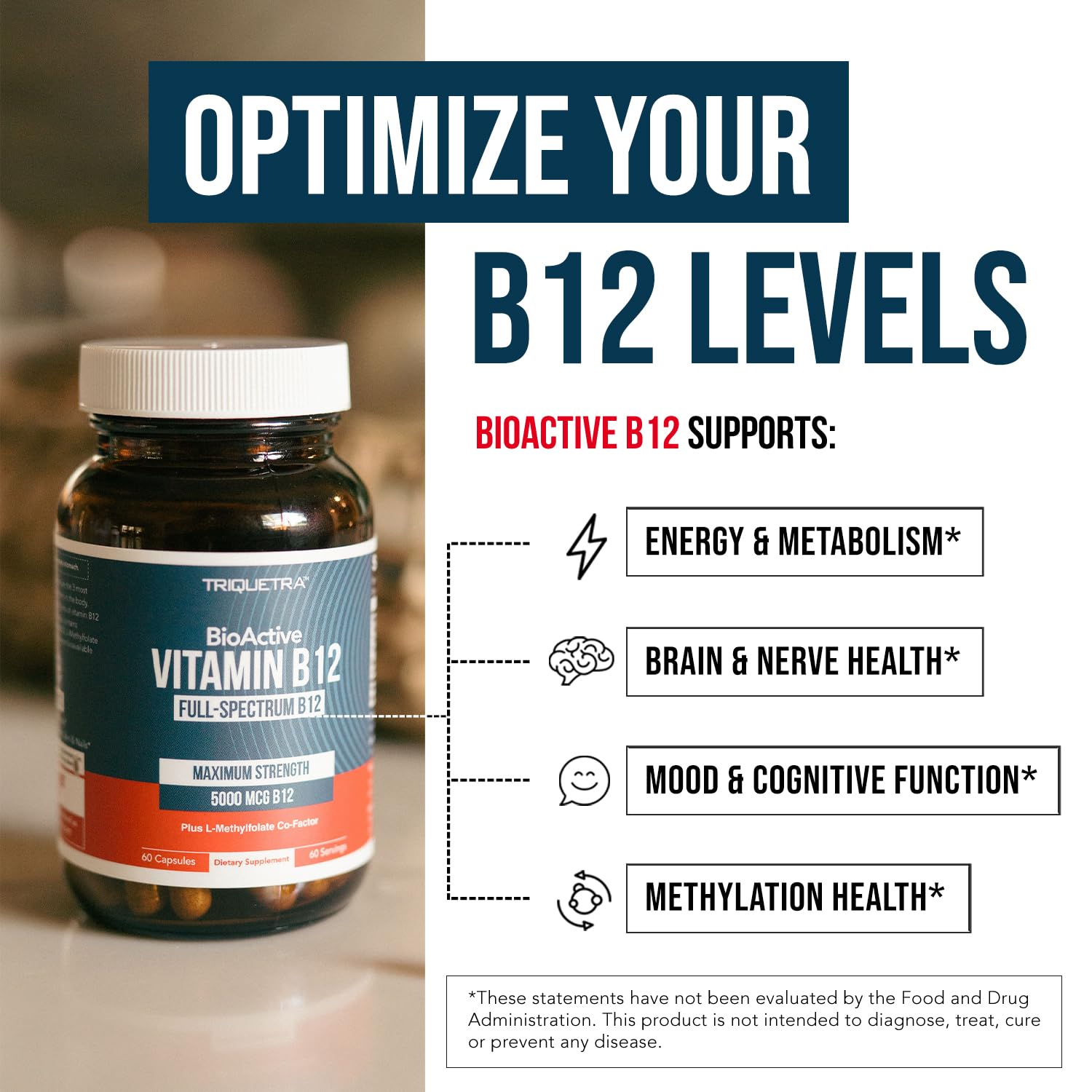 Triquetra Health B12 hydroxocobalamin bottle shows storage form.