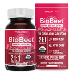 Triquetra Health BioBeet Max bottle front highlighting high-concentration beetroot capsules for daily support