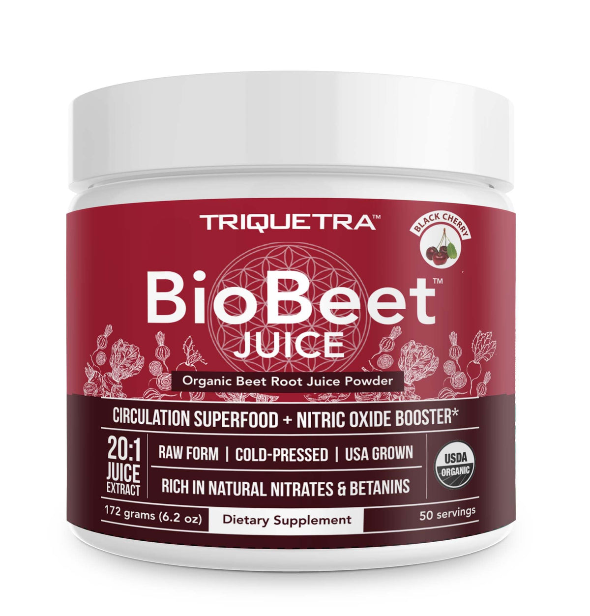Triquetra Health BioBeet bottle with organic black cherry flavor for daily support