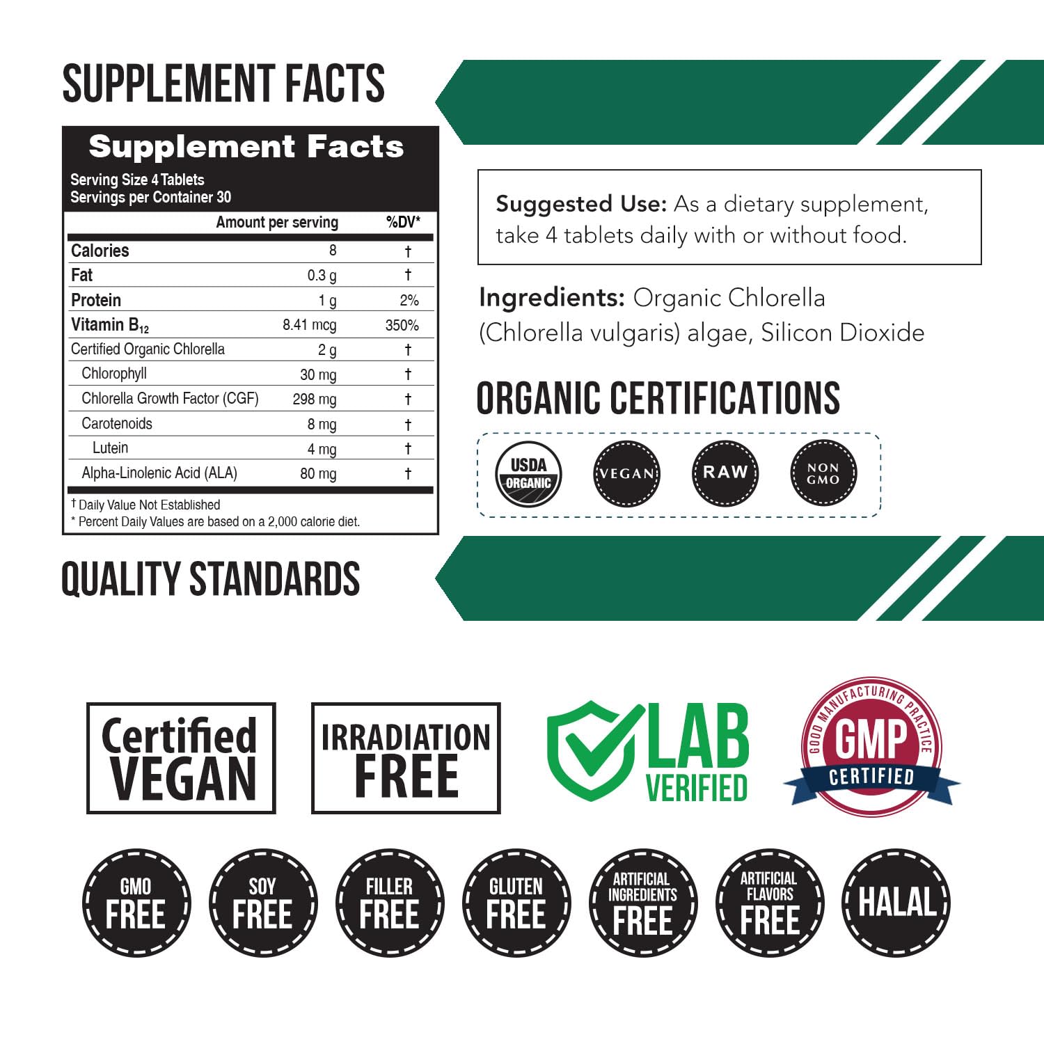 Triquetra Health BioChlorella with major organic certifications for purity.