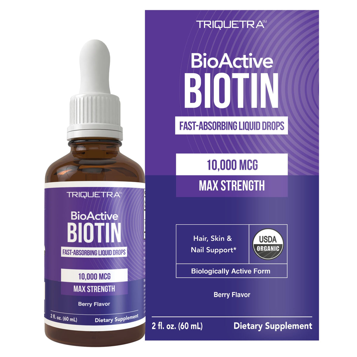 Triquetra Health Biotin hair supplement bottle for daily use and hair support.