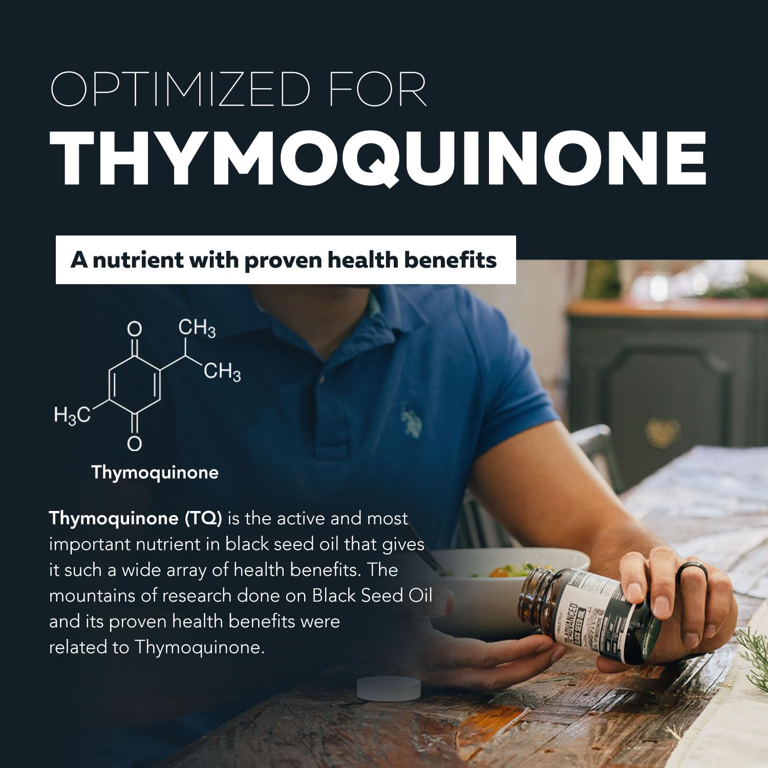 Triquetra Health black seed oil bottle label detail highlighting ingredients.