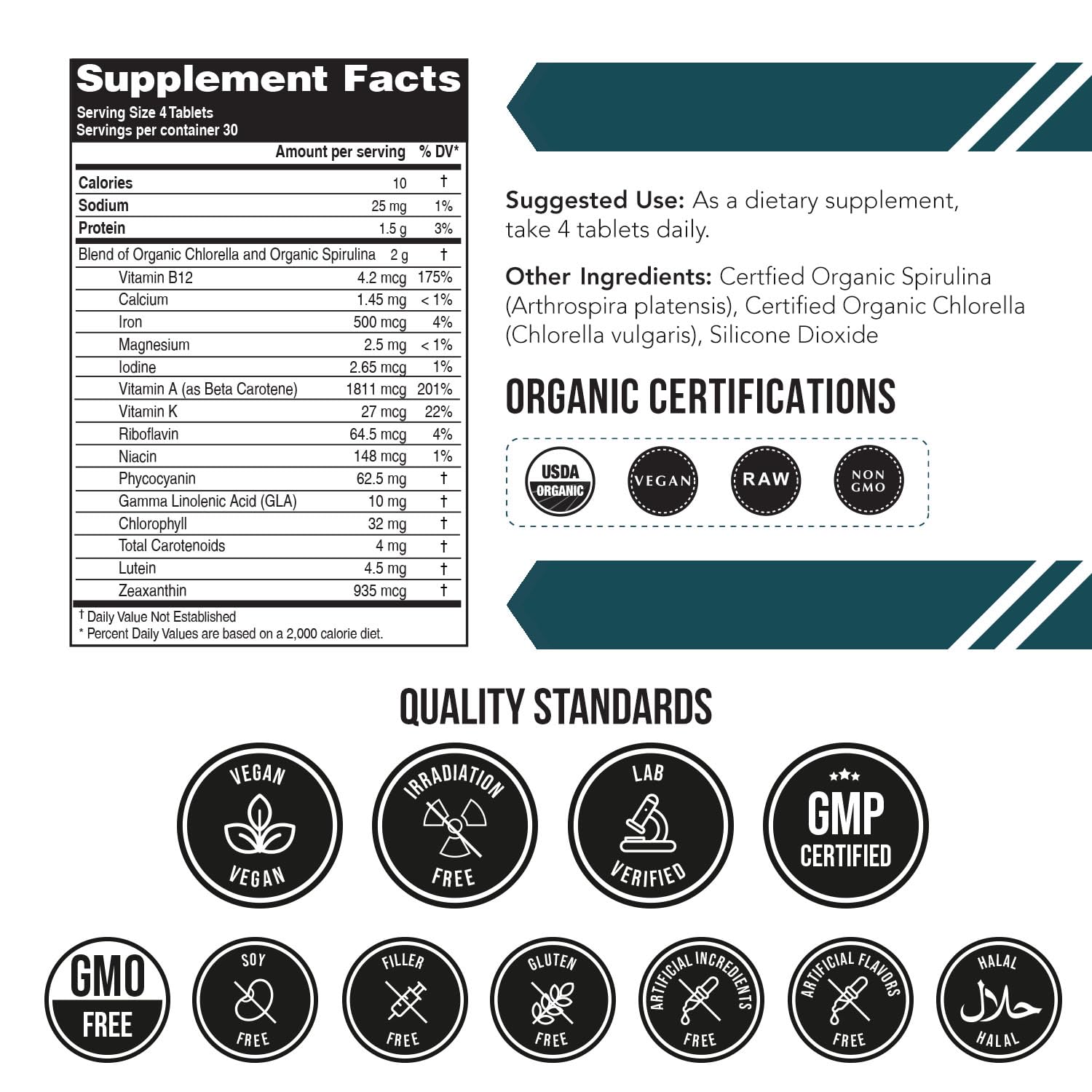 Triquetra Health bottle of spirulina-chlorella tablets for convenient daily greens.