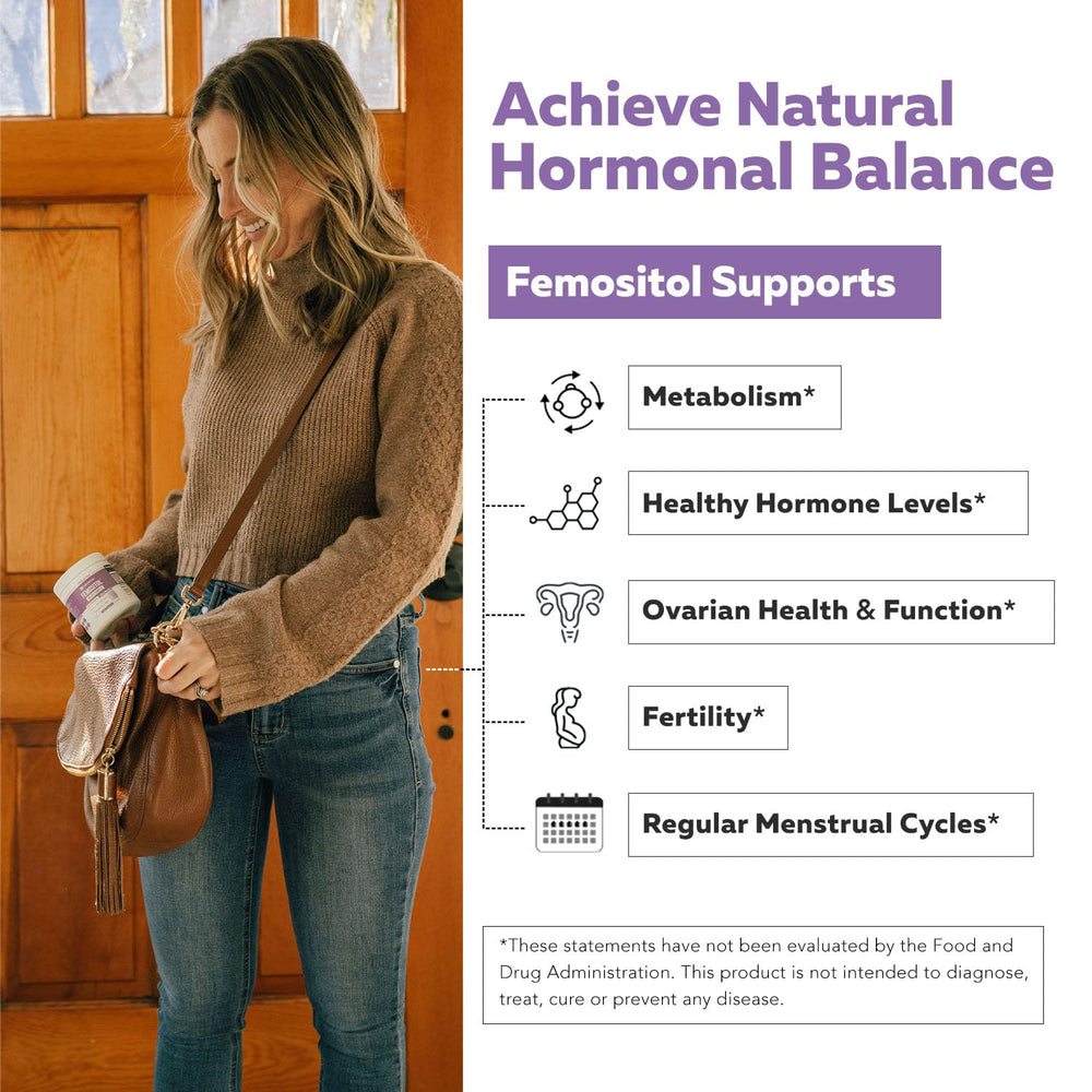 Vegan and gluten-free badge on FemoSitol packaging for clean selection