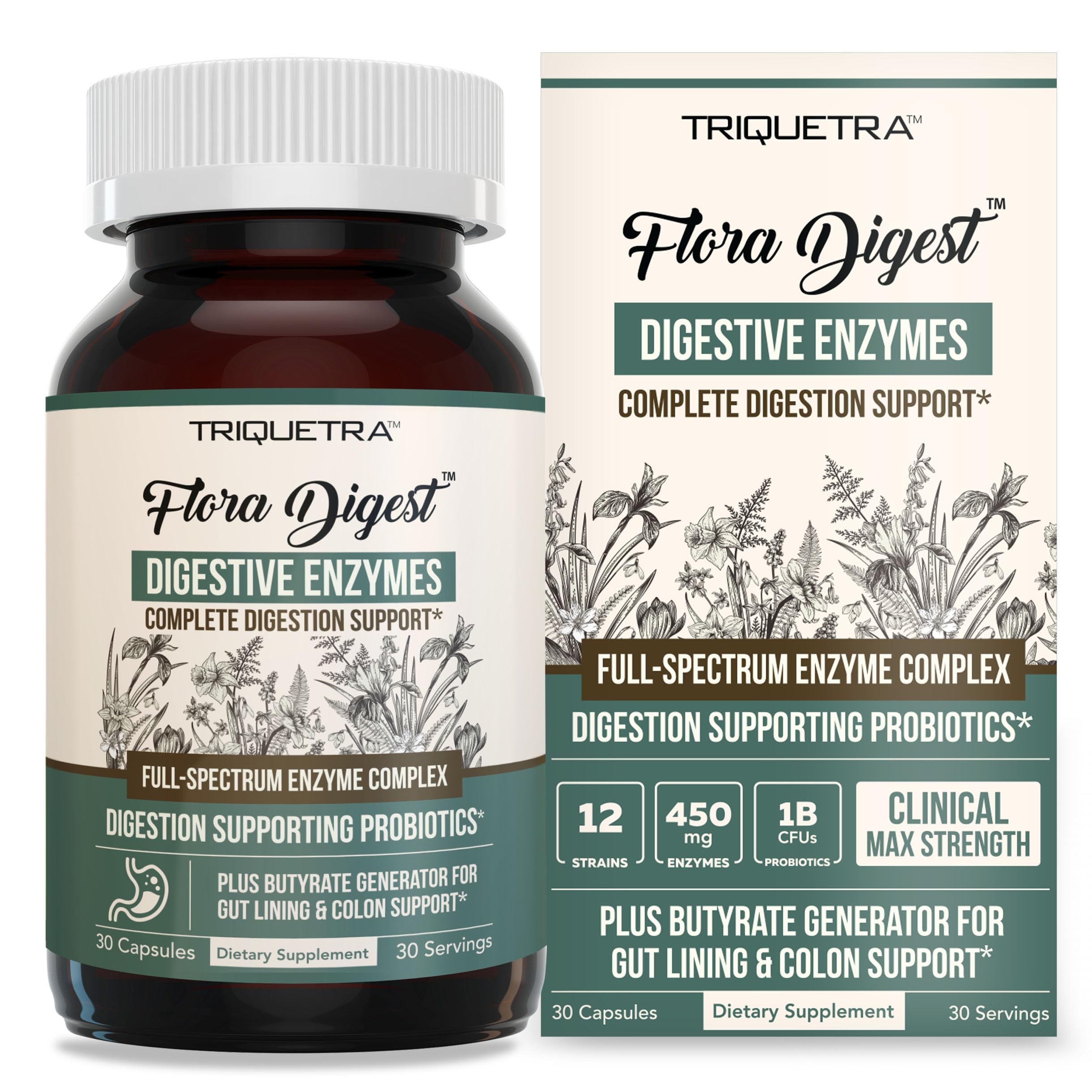 Triquetra Health Flora Digest bottle for daily digestive support.