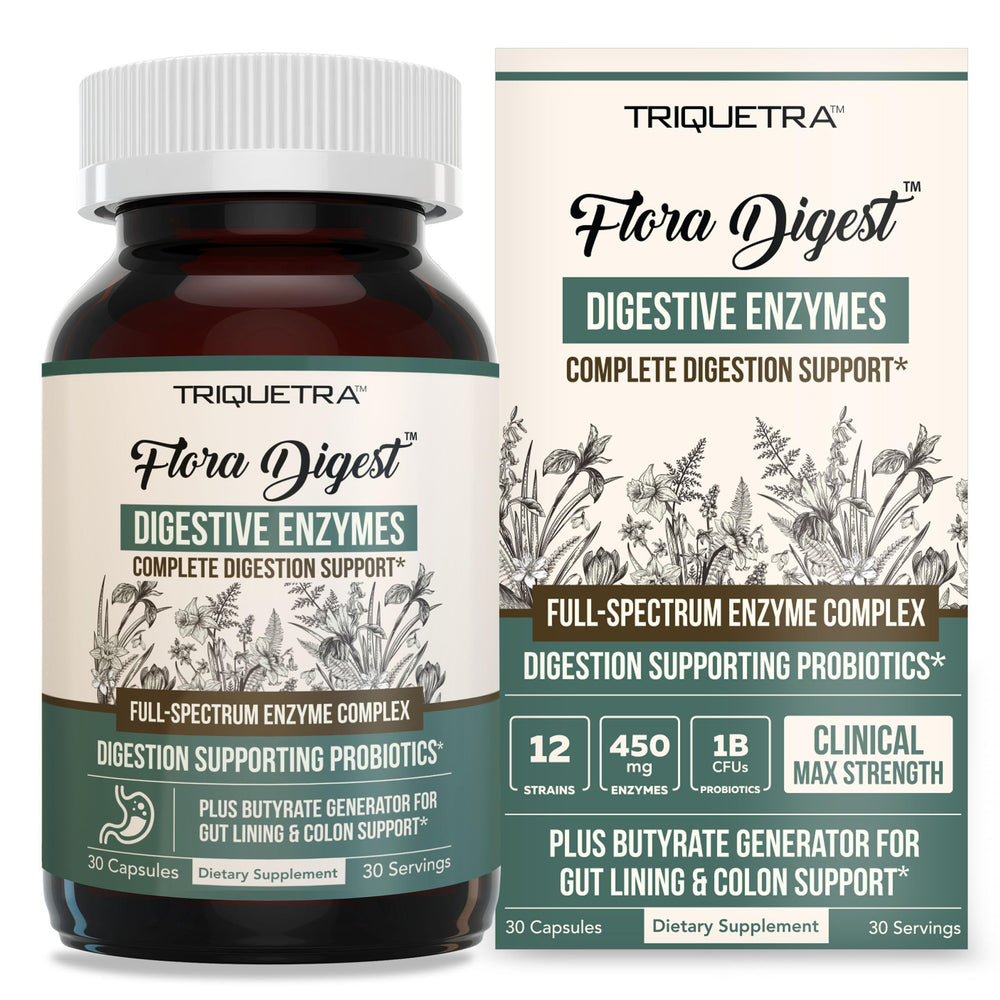 Triquetra Health Flora Digest bottle for daily digestive support.