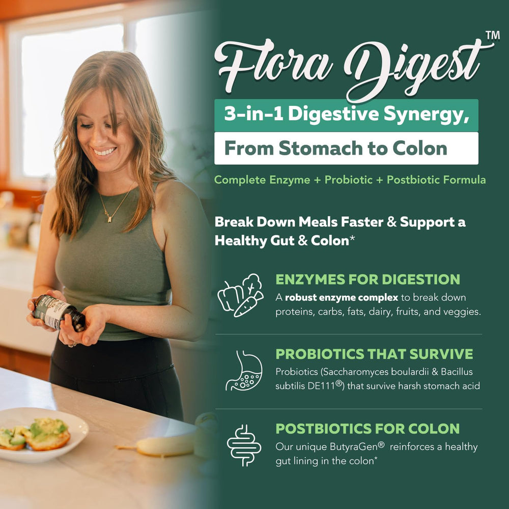 Triquetra Health Flora Digest capsules closeup for easy dosing.