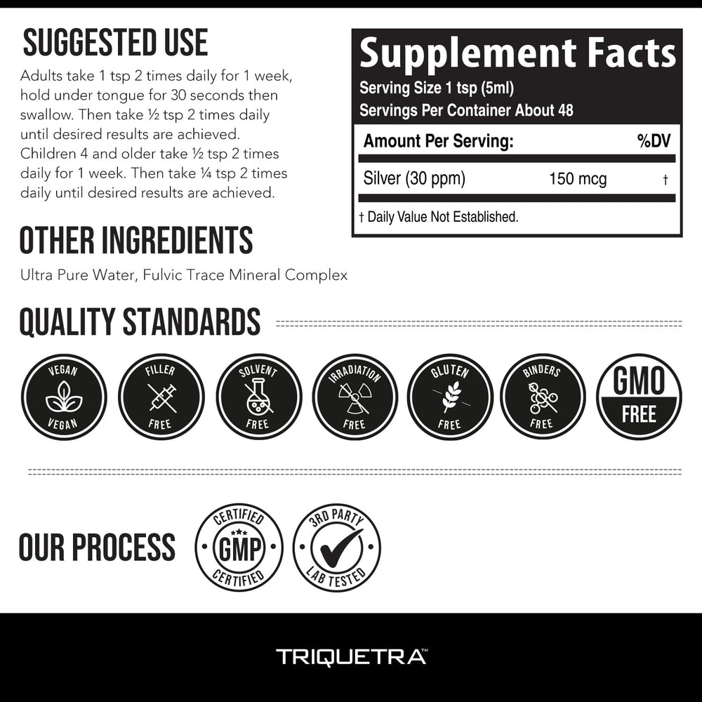 Triquetra Health glass bottle detail emphasizes stability and quality.