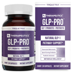 Triquetra Health GLP-Pro bottle pours capsules, convenient for daily use.